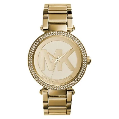 Obrázek Michael Kors Dámské hodinky Parker tříručičkový strojek, z ušlechtilé oceli s velikostí pouzdra 39 mm a koženým páskem, Zlatá barva, Luxusní minimální