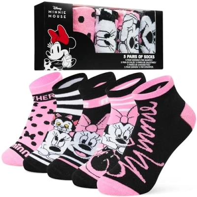 Obrázek Disney Dámské ponožky Ankle v balení po 5 kusech, měkké a prodyšné dárky pro ženy, Růžová/černá Minnie