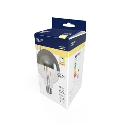 Obrázek Müller Licht Retro LED Globeform Filament E27 zrcadlové, 8,5 W nahrazuje 63 W, nostalgické superteplé bílé světlo (2700 K), 850 lm, stmívatelné, 1 kus (balení ks)