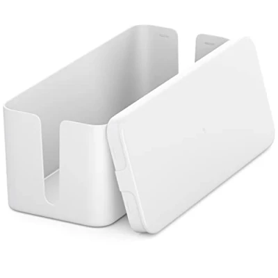 Obrázek deleyCON Box pro vedení kabelů, organizér na kabely, 32,7 cm x 13,5 12,5 cm, robustní plast, 2 boční ochrana a bezpečnost, bílá barva