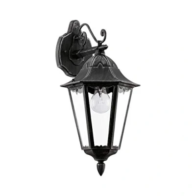 Obrázek EGLO venkovní nástěnná lampa Navedo, 1 plamenné svítidlo, nástěnné svítidlo visící z hliníkové litiny a skla, černá, stříbrná patina, objímka E27, IP44