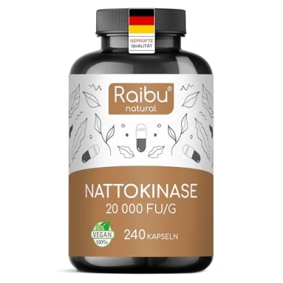 Obrázek Nattokinase kapsle ve vysoké dávce 240 kapslí na 100 mg (20 000 FU/g) zásoba 8 měsíců laboratorně testováno a veganské bez nežádoucích přísad Raibu