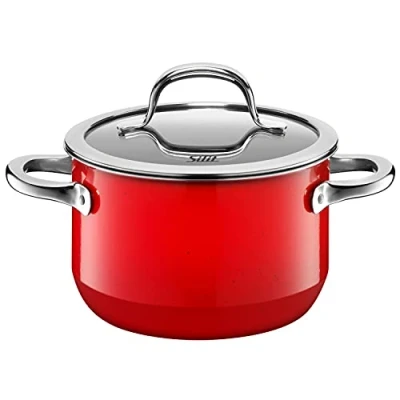 Obrázek Silit Vysoký hrnec Ø 16 cm cca 2 l Passion Red Vylévací okraj Made in Germany Duté rukojeti Skleněná poklice Silargan Funkční keramika, vhodný pro indukci, do myčky