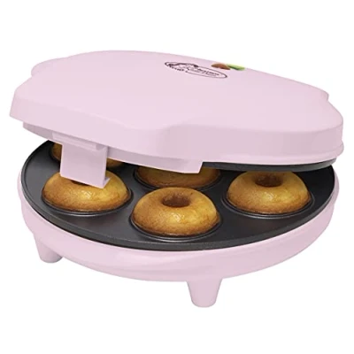 Obrázek Bestron donut Maker v retro designu, mini pro 7 malých koblih, vč. kontrolky na pečení a nepřilnavého povrchu, 700 W, barva: růžová