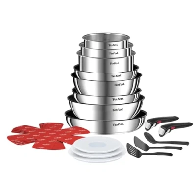Obrázek Tefal Nádobí na vaření Ingenio 20 dílů, pánve, hrnce, 2 odnímatelné rukojeti, indukční, nepřilnavý povrch, stohovatelné, vhodné do myčky nádobí, Emotion L897SK04