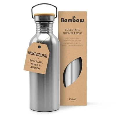Obrázek Bambaw Jednostěnná láhev na pití z ušlechtilé oceli, nerezová 750 ml, neizolovaná vodu kovová vodu, unisex,
