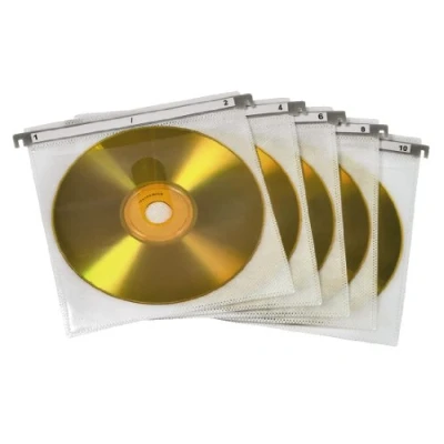 Obrázek Hama CD dvojité ochranné obaly (pro 100 CD/DVD/Blu rays, k upevnění v registrech závěsů) balení po 50 kusech, bílé