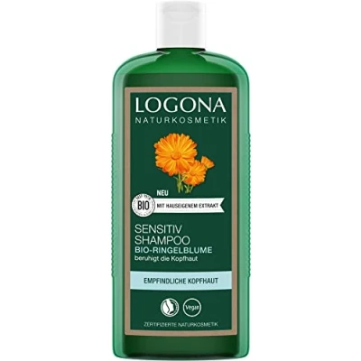 Obrázek LOGONA Naturkosmetik Citlivý šampon pro přirozeně zdravé vlasy, vhodný citlivou, citlivou pokožku hlavy, jemný vlasový s veganským vzorcem z bio měsíčku, 1 x 250 ml