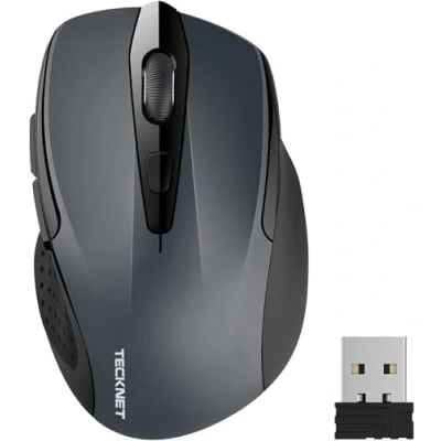 Obrázek TECKNET Bezdrátová myš, pro 2.4G 2600 DPI Wireless, 6 tlačítek s nano přijímačem, výdrž baterie 24 měsíců, 5 nastavitelných úrovní PC Laptop iMac MacBook Microsoft Pro, Office Home, šedá