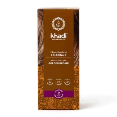 Obrázek khadi GOLDBRAUN rostlinná barva na vlasy, vlasy pro třpytivý jantar až sametově lesklý zlatohnědá, přírodní 100% rostlinná, a veganská, certifikovaná
