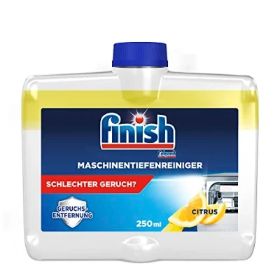 Obrázek Finish Hloubkový čistič strojů Citrus tekutý proti vodnímu kameni a mastnotě pro čistou myčku úsporné balení s 1 x 250 ml péče o stroj citrónovou vůní