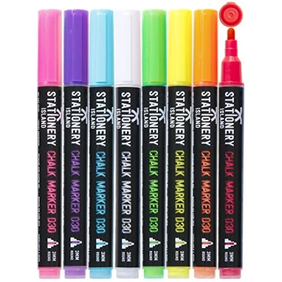 Obrázek STATIONERY ISLAND Křídové popisovače na tabuli omyvatelné, křídová tužka okna, 8 barev křídový popisovač sklo a tabule, barevné okenní tužky, kresba, umělce, velikonoční dárky pro děti
