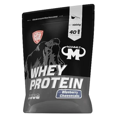 Obrázek Mammut Nutrition Whey Protein prášek Blueberry Cheesecake 1 kg 27 g proteinu na porci bílkovinový s vysokým podílem BCAA perfektní rozpustnost ve vodě a mléce ideální svačina