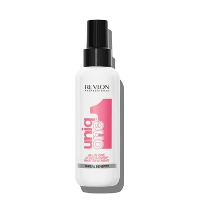 Obrázek REVLON PROFESSIONAL UniqOne Hair Treatment Lotus Flower, 150 ml, Leave in vlasová kúra pro lepší rozčesávání a lesk, péče o vlasy bez oplachování, sprej proti krepatění s tepelnou ochranou, veganský