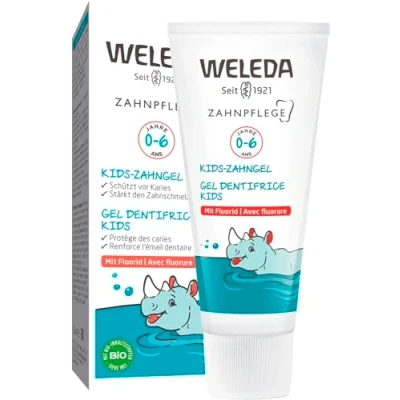 Obrázek WELEDA zubní Gel Bio Kids s fluoridem Přírodní kosmetika pasta pro kojence a děti do 6 let. péče chrání před kazem podporuje vytvrzení skloviny (veganské, 1x 50 ml)