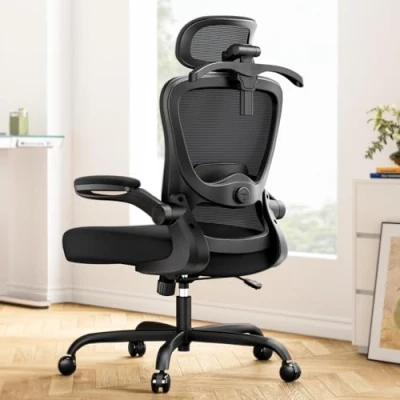 Obrázek Marsail ergonomická kancelářská židle s 3D opěrkou hlavy a bederní opěrkou, k psacímu stolu Flip Up područkami, 90120 zablokování vyklápěcím silným sedákem, nosnost až 136