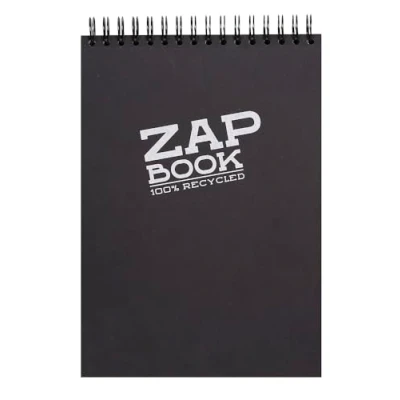 Obrázek Clairefontaine 8363C skicák / kreslicí blok Zap Book s dvojitou spirálou, DIN A4 21 x 29,7 cm, 80 listů g, 100% recyklovaný papír, ideální pro poznámky nebo kresby, černý, 1 kus