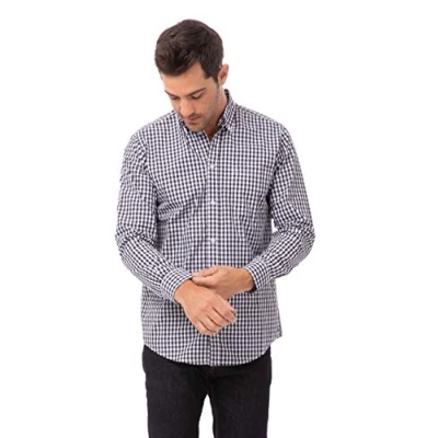 Obrázek Chef Works Herrenhemd mit Gingham Muster, Marineblau und Weiß kariert, L