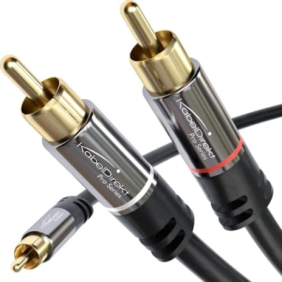 Obrázek KabelDirekt 1 m kabel Cinch Y, na 2 Cinch, stereo audio (koaxiální kabel, RCA konektor/konektor, analogový/digitální, adaptér pro subwoofer/zesilovač/HiFi a domácí kino/přijímač,