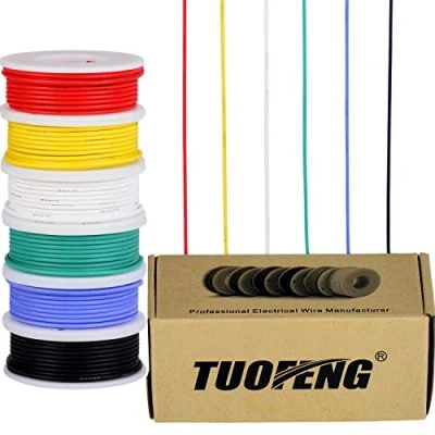 Obrázek TUOFENG 22 AWG sada elektronických kabelů pocínovaný měděný drát 0,32 mm² Flexibilní prameny silikon vodiče (6 různých barevných 8metrových cívek)