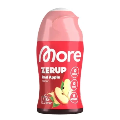 Obrázek MoRE Zerup, Red Apple, 65 ml, pro až 8 l hotový nápoj, sirup bez cukru s pravými extrakty ovoce, veganské, zero kalorie vyrobeno v Německu