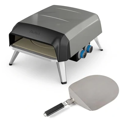 Obrázek Tefal Pekáč na pizzu Pronto pro venkovní použití, až 400 C, regulátor teploty, vypínač, ovládání otočného kamene, kompaktní, vč. lopatky pizzu, ušlechtilá ocel, JM413015