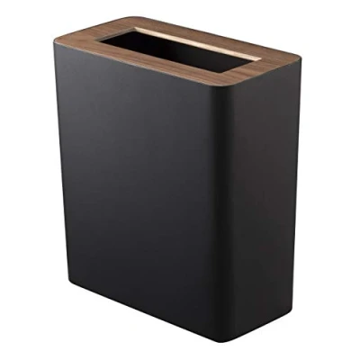 Obrázek Yamazaki Rin&#039; 3195 Papierkorb Mülleimer für Wohnzimmer, Büro, Arbeitszimmer, Stahl, Holz, schwarz, L 28 x B 15 H 30 cm