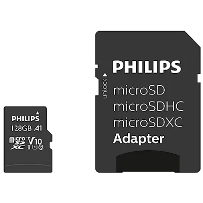Obrázek Philips Ultra Speed microSDXC karta 128 GB + SD adaptér UHS I U1, rychlost čtení až 80 MB/s, A1 Fast App Performance, V10, paměťová pro smartphony, Tablet, PC, čtečky karet Full HD Video