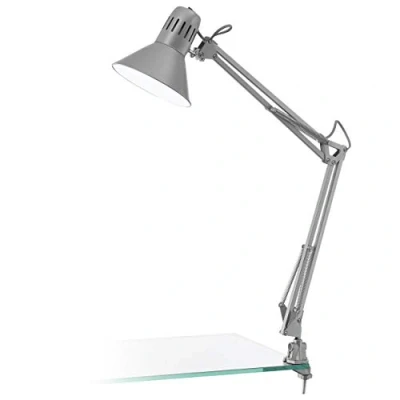 Obrázek EGLO Stolní lampa Firmo, 1 se svorkou vintage, industriální, retro, na psací stůl z oceli a vysoce kvalitního plastu, ve stříbrné barvě, s vypínačem, objímka E27