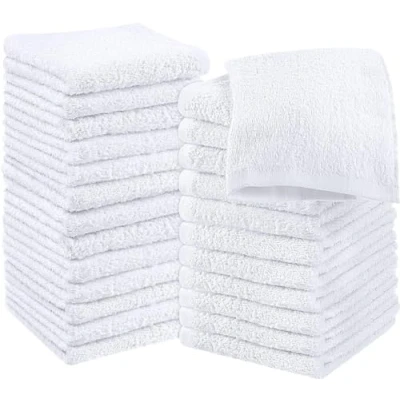 Obrázek Utopia Towels 24 kusů mýdlových kapesníků, 30 x cm se závěsnými poutky, savé žínky na otření a čištění obličeje ze 100% bavlny (bílé)