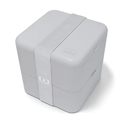 Obrázek monbento Velký Bento Box MB Square Coton s přihrádkami, vyrobeno ve Francii zabezpečený proti vytečení, ideální do kanceláře/přípravy jídla bez BPA bezpečný pro potraviny šedý