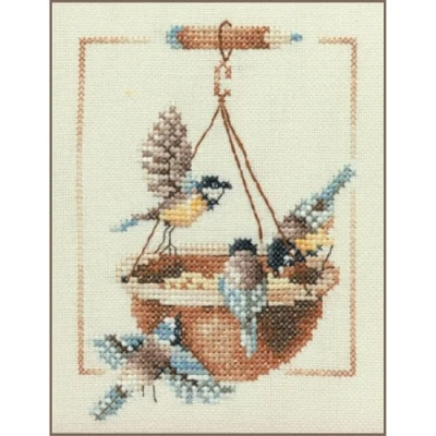 Obrázek Lanarte balení se vzorem, krmítko a ptáci křížkovým stehem, bavlna, vícebarevné, 12,5 x 15,5 0,3 cm