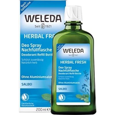 Obrázek WELEDA Bio deodorant HERBAL FRESH doplňovací láhev čerstvá přírodní kosmetika s éterickými oleji, působí deodoračně bez uzavírání pórů, hliníkových solí, balení (1 x 200 ml)