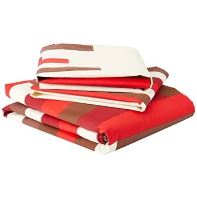 Obrázek GC GAVENO CAVAILIA Printed Double Bed Duvet Quilt Cover Bedding Set + Pillowcase Blocks Cream Red by (200 x 200 cm)