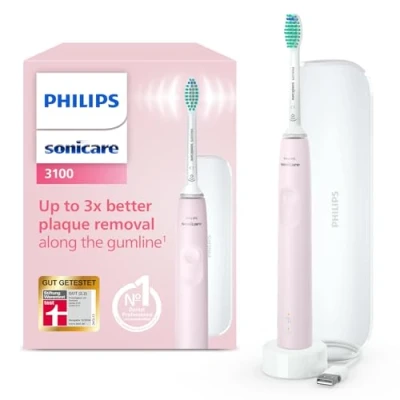 Obrázek Elektrický zubní kartáček Philips Sonicare 3100, sonický kartáček, kontrola přítlaku a časovač, cestovní pouzdro, Sugar Rose, model HX3673/11