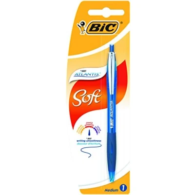 Obrázek BIC tisk propiska Atlantis Soft (0.32 mm, Blister Azurová, Purpurová, à 1 kus), modrá