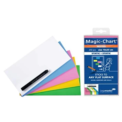 Obrázek Legamaster Magic Chart Notes staticky samolepicí bílá 10 x 20 cm omyvatelná a přepisovatelná vč. 1 značkovače 250 fólií