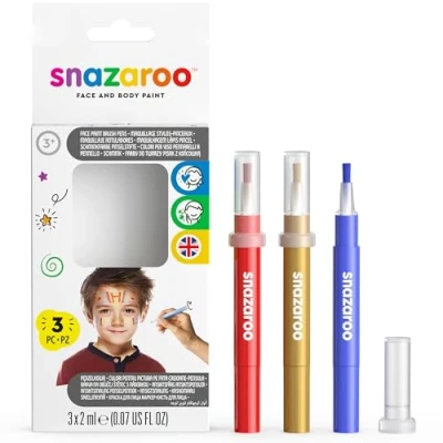 Obrázek Snazaroo 1180140 Dětské líčidlo, tužka na líčení se štětcovou špičkou, sada 3 barev dobrodružství, červená/zlatá/modrá