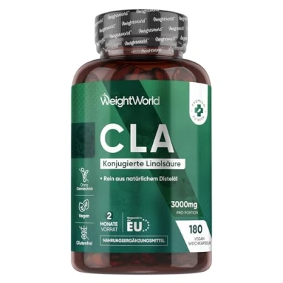 Obrázek CLA kapsle 3000 mg na denní množství 180 softgelů konjugovaná kyselina linolová ze 100% čistého saflorového oleje vhodná pro muže a ženy sport, fitness trénink