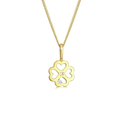 Obrázek Elli DIAMONDS řetízek dámský s přívěskem čtyřlístek talisman pro štěstí diamantem (0,015 ct.) ze žlutého zlata 585 délka 45 cm, Fazetový brus, Diamant