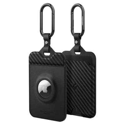 Obrázek Spigen Air Fit držák na karty Tesla Model Y ( 2025 Juniper) 3 Highland 2024 2025) S X, 2 kusy přívěšků klíče, karet klíče pro všechny modely Carbon, Uhlová