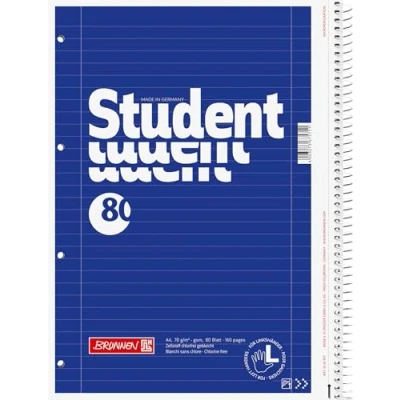 Obrázek Brunnen 1067908 poznámkový blok / školní student (pro leváky, A4, kostkované, linkování 28, 70 g/m², 80 listů, se spirálou vpravo)