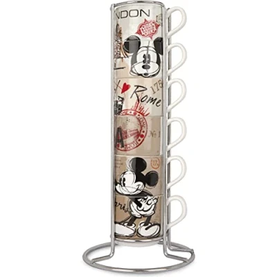 Obrázek Egan, Porcelán, sada 6 šálků na kávu stohovatelný Mickey Mouse In The City s kovovou konstrukcí, vícebarevný, PWM02I/6XY