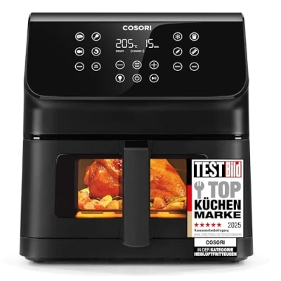Obrázek COSORI horkovzdušná fritéza Airfryer, 12 v 1 Air Fryer XXL 6,2 l, s okénkem a připomínkou shake, 80 receptů, 55 % energeticky úsporné, koše vhodné do myčky, 25 osob