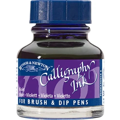 Obrázek Winsor &amp; Newton 1111688 kaligrafické tuše (pro plnicí pero nebo psací pera, vzájemně míchatelné, stálé na světle, barvy), 30 ml lahvička fialová