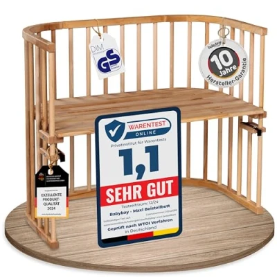Obrázek babybay Extra velké servírovací lůžko z masivního bukového dřeva / dětská postýlka výška plynule nastavitelná a šetrná k životnímu prostředí rostoucí (přírodní lakovaná)