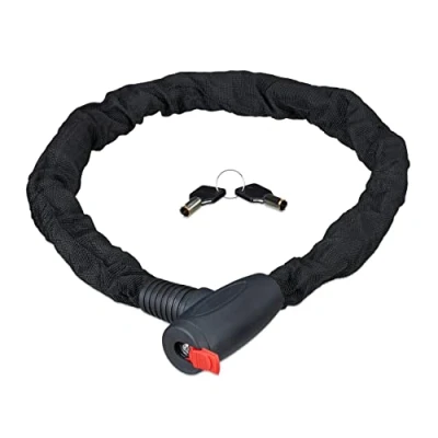 Obrázek Relaxdays Řetězový zámek Secure, na kolo, motocykl, 2 klíče, bezpečný, outdoor, kolo 100 cm dlouhý, černý