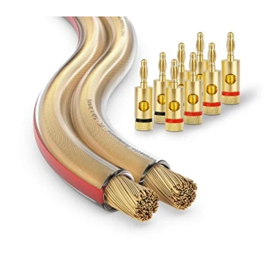 Obrázek conecto CC50536 OFC Professional Audio Lautsprecherkabel, Querschnitt 2x1,50mm² (99,9% Vollkupfer 48x0,20mm Litze), 30,0m, transparent, Set inkl. 8 Bananenstecker