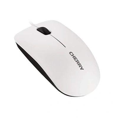 Obrázek CHERRY MC 1000, kabelová kancelářská myš, optický senzor (1 200 dpi), 3 tlačítka, symetrický design pro leváky i praváky, certifikace GS, bílo šedá