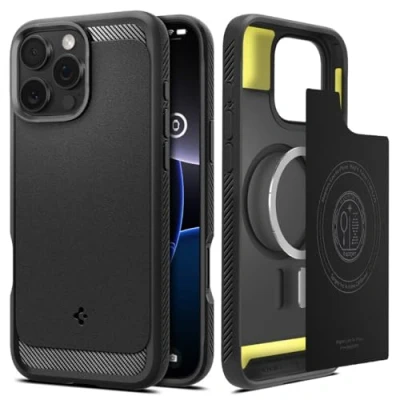 Obrázek Spigen Rugged Armor MagFit pouzdro pro iPhone 16 Pro, kompatibilní s příslušenstvím MagSafe Matte Black